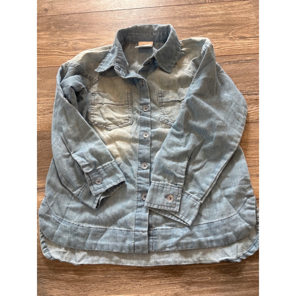 Pony Tails Girls Light Wash Denim Button Down Shirt Size S 4 L/S Chambray